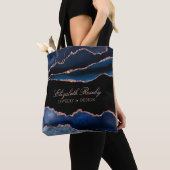 Elegant Navy Blue Roos Gold Agate Geode Business Tote Bag (Dichtbij)