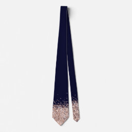 Elegant Navy Blue Roos Gold Faux Glitter Stropdas