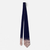 Elegant Navy Blue Roos Gold Faux Glitter Stropdas (Achterkant)