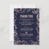 Elegant Navy Blue Roos Gold Floral Hartelijk dank Bedankkaart (Voorkant)