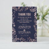 Elegant Navy Blue Roos Gold Floral Hartelijk dank Bedankkaart (Staand voorkant)