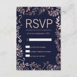 Elegant Navy Blue Roos Gold Floral RSVP-kaarten RSVP Kaartje