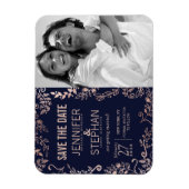 Elegant Navy Blue Roos Gold Floral Save the Dates Magneet (Verticaal)