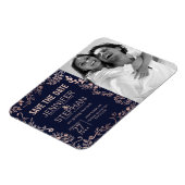 Elegant Navy Blue Roos Gold Floral Save the Dates Magneet (Linkerzijde)