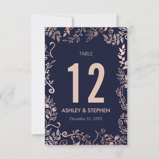 Elegant Navy Blue Roos Gold Floral Table Numbers Kaart (Voorkant)