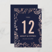 Elegant Navy Blue Roos Gold Floral Table Numbers Kaart (Voorkant / Achterkant)