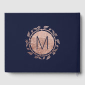 Elegant Navy Blue Roos Gold Floral Wedding Gastenboek (Achterkant)
