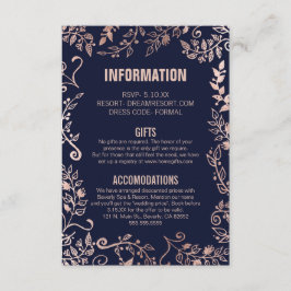 Elegant Navy Blue Roos Gold Floral Wedding Info Informatiekaartje