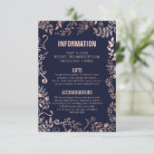 Elegant Navy Blue Roos Gold Floral Wedding Info Informatiekaartje (Staand voorkant)