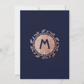 Elegant Navy Blue Roos Gold Floral Wedding Invites Kaart (Achterkant)