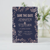Elegant Navy Blue Roos Gold Floral Wedding Save The Date (Staand voorkant)