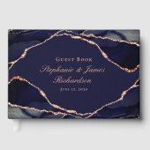 Elegant Navy Blue Roos Gold Foil Agate Wedding Gastenboek (Voorkant)
