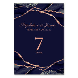 Elegant Navy Blue Roos Gold Foil Agate Wedding Kaart