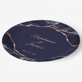 Elegant Navy Blue Roos Gold Foil Agate Wedding Papieren Bordje (Gekanteld)