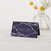 Elegant Navy Blue Roos Gold Foil Agate Wedding Plaatskaartje (Achterkant)
