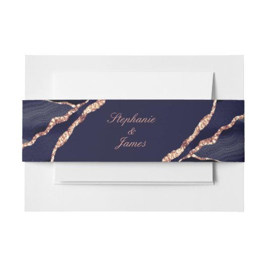 Elegant Navy Blue Roos Gold Foil Agate Wedding Uitnodigingen Wikkel (Voorkant Voorbeeld)