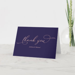 Elegant Navy Blue Roos Gold Foil Script Dank u Kaart