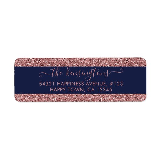 Elegant Navy Blue Roos Gold Glitter Sparkle Label (Voorkant)