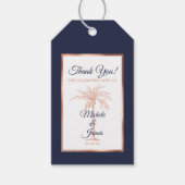 Elegant Navy Blue Roos Gold Palm Tree Weddenschap Cadeaulabel (Voorkant)