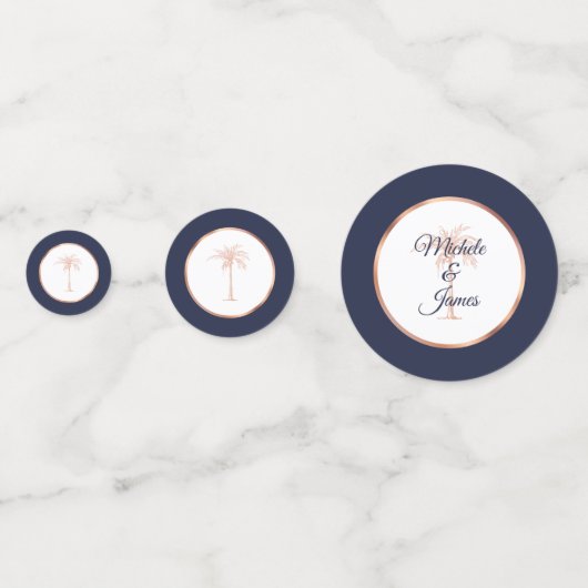 Elegant Navy Blue Roos Gold Palm Tree Weddenschap Confetti (Voorkanten)