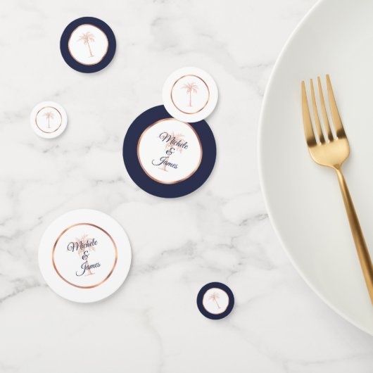 Elegant Navy Blue Roos Gold Palm Tree Weddenschap Confetti (Groep)