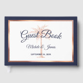 Elegant Navy Blue Roos Gold Palm Tree Weddenschap Gastenboek (Voorkant)