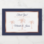 Elegant Navy Blue Roos Gold Palm Tree Weddenschap Sparkling Wijnetiket (Enkel label)