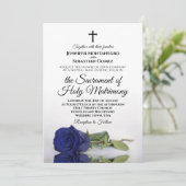 Elegant Navy Blue Roos Moderne katholieke bruiloft Kaart (Staand voorkant)