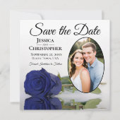 Elegant Navy Blue Roos op White Oval Photo Weddens Save The Date (Voorkant)