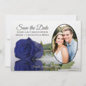 Elegant Navy Blue Roos & Ovaal Foto Bruiloft Save The Date (Voorkant)
