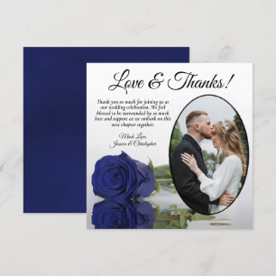 Elegant Navy Blue Roos Oval Foto Romantic Weddensc Bedankkaart