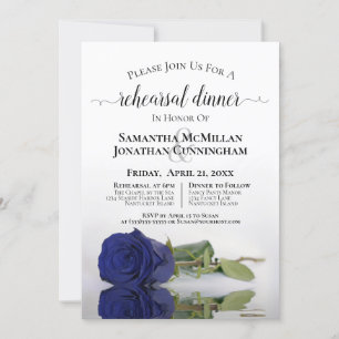 Elegant Navy Blue Roos Wedding Rehearsal Dinner Kaart