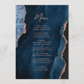 Elegant Navy Blue Rose Gold Agate Wedding Menu (Voorkant)