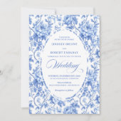 Elegant Navy Blue Roses Floral Wedding Invite Kaart (Voorkant)