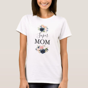 Elegant Navy Blue Roze Blush Floral Super Mam T-shirt