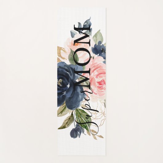 Elegant Navy Blue Roze Blush Floral Super Mam Yogamat (Voorkant)