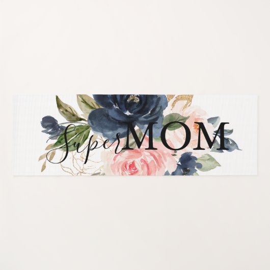 Elegant Navy Blue Roze Blush Floral Super Mam Yogamat (Voorkant (horizontaal))