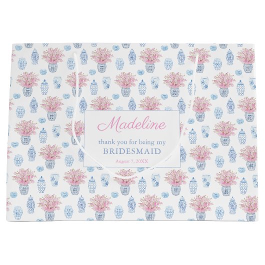 Elegant Navy Blue & Roze Bridesmaids Hartelijk dan Groot Cadeauzakje (Voorkant)