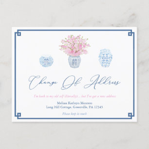 Elegant Navy Blue Roze Echtscheiding Adreswijzigin Aankondigingskaart