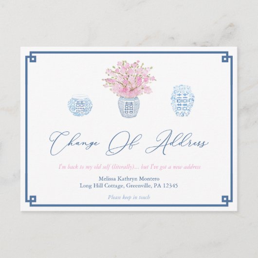 Elegant Navy Blue Roze Echtscheiding Adreswijzigin Aankondigingskaart (Voorkant)