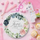 Elegant Navy Blue Roze Rose Floral Vrijgezellenfee Papieren Bordje (Feest)