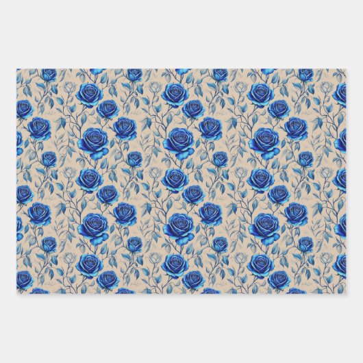 Elegant  Navy Blue Rozen Flora Pattern Inpakpapier Vel (Voorkant 2)