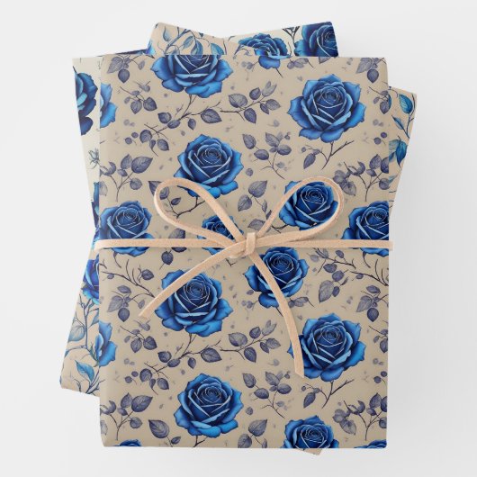 Elegant  Navy Blue Rozen Flora Pattern Inpakpapier Vel (In situ)