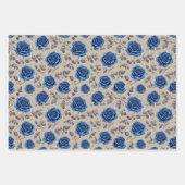 Elegant  Navy Blue Rozen Flora Pattern Inpakpapier Vel (Voorkant)