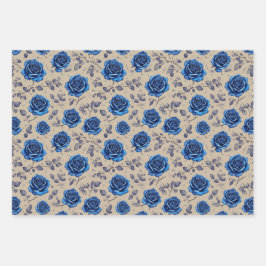 Elegant  Navy Blue Rozen Flora Pattern Inpakpapier Vel