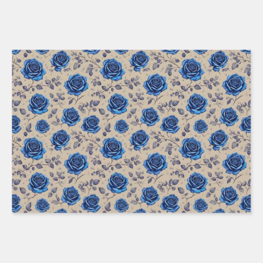Elegant  Navy Blue Rozen Flora Pattern Inpakpapier Vel (Voorkant)