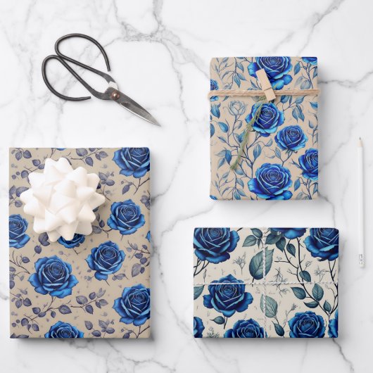 Elegant  Navy Blue Rozen Flora Pattern Inpakpapier Vel (Voorkant)