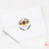 Elegant Navy Blue Rustic Chic Sunflower Wedding Ronde Sticker (Envelop)