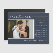 Elegant Navy Blue Save the Date Kalender Magnet (Voorkant / Achterkant)