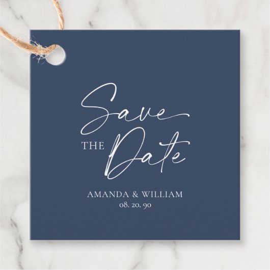 Elegant Navy Blue Save the Date Label (Voorkant)